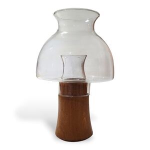 Dansk Teak Glass Hurricane Candle Holder MCM Thailand